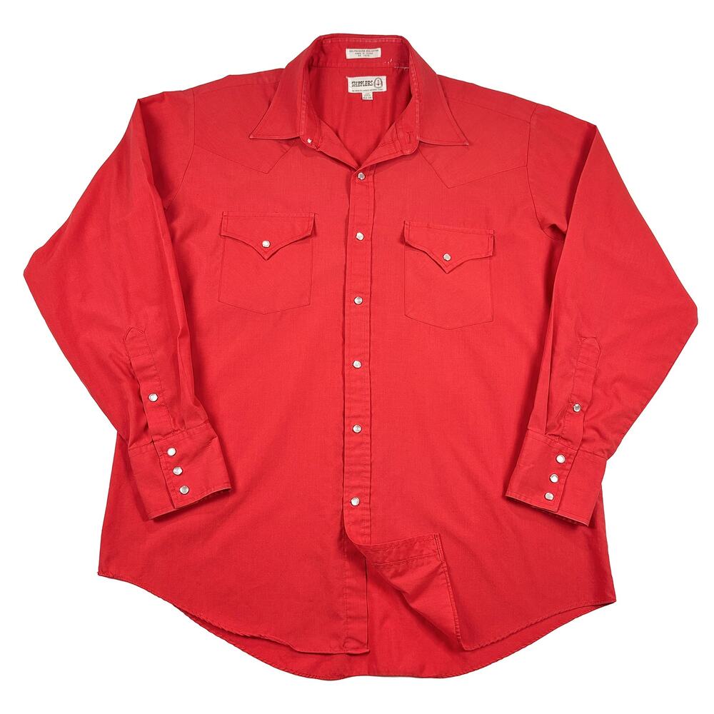 Sheplers Western Shirt Mens L Red Pearl Snap Cowboy Rodeo Bull Riding Rockabilly